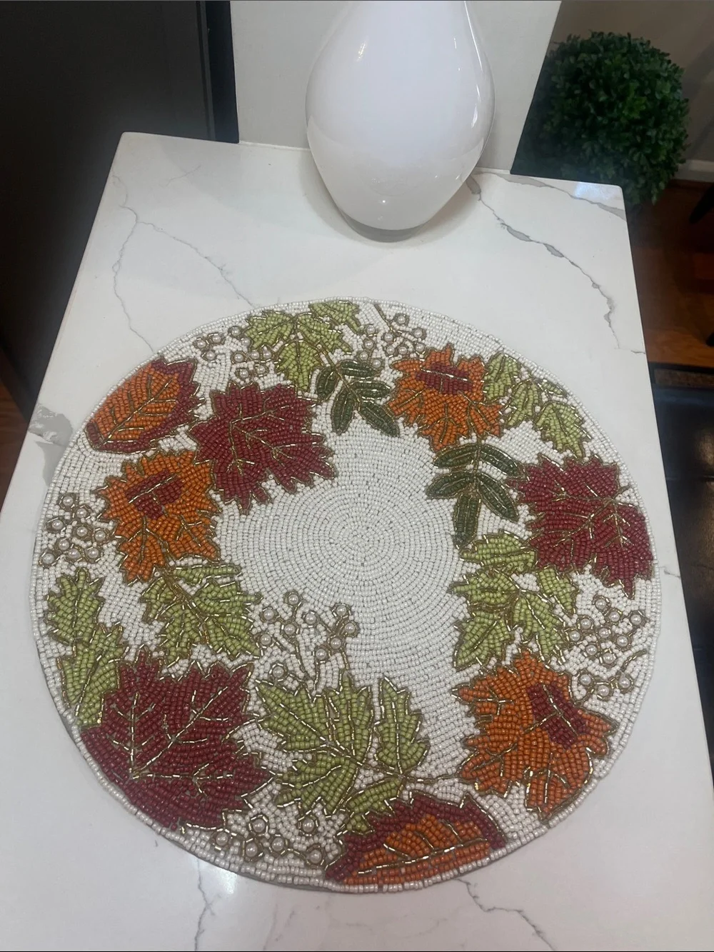 Tahari FALL LEAVES Beaded Placemat Charger 14” Multicolor Fall Thanksgiving NEW